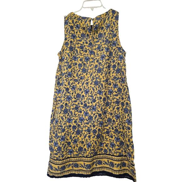 J. Jill Love 100% Linen Yellow Floral Blue Daisy Sleeveless Shift Dress Pockets - Picture 3 of 7